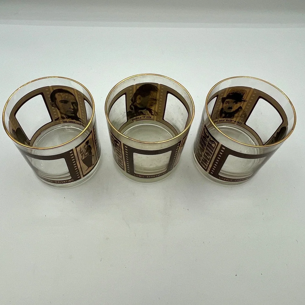 Vintage Set‎ 3 Roaring Twenties Glasses Bar Rock Whiskey Lowball Hollywood Film